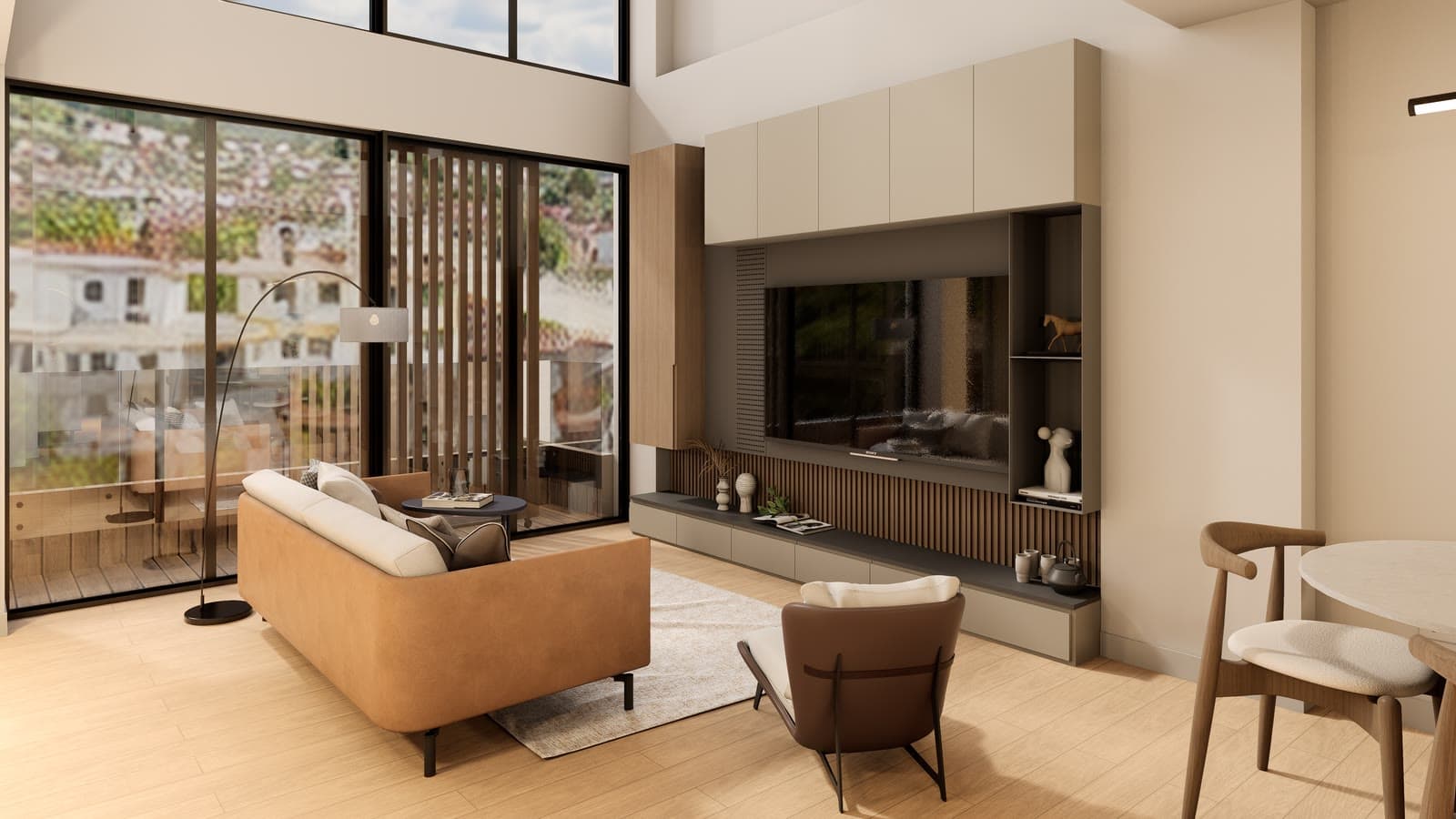 Acabados interiores terminados: sala y comedor de una unidad tipo E